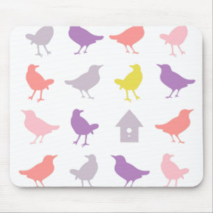 Rosa und Lila Pastellvögel mit Birdhouse Mousepad