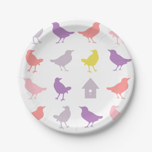 Rosa und Lila Pastellvögel mit Birdhouse Pappteller (Vorderseite)
