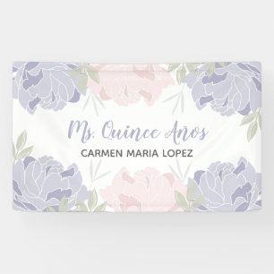 Rosa und Lila Peonies Quinceanera Party Banner