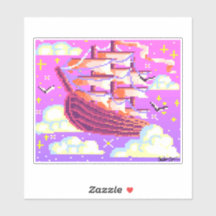 Rosa und lila Pixel fliegendes Schiff