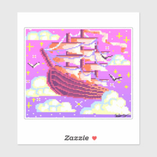 Rosa und lila Pixel fliegendes Schiff Aufkleber