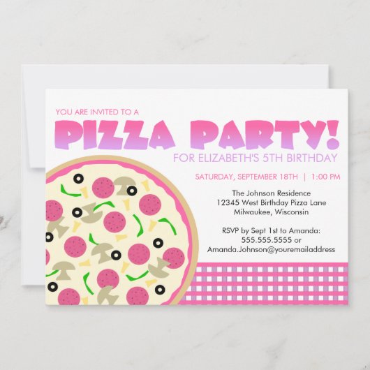 Rosa und lila Pizza-Party Einladung (Vorderseite)