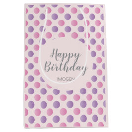 Rosa und Lila Polka Dots Happy Birthday Mittlere Geschenktüte