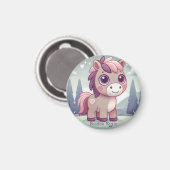 Rosa und lila Pony im Wald Magnet (Vorderseite/Rückseite)