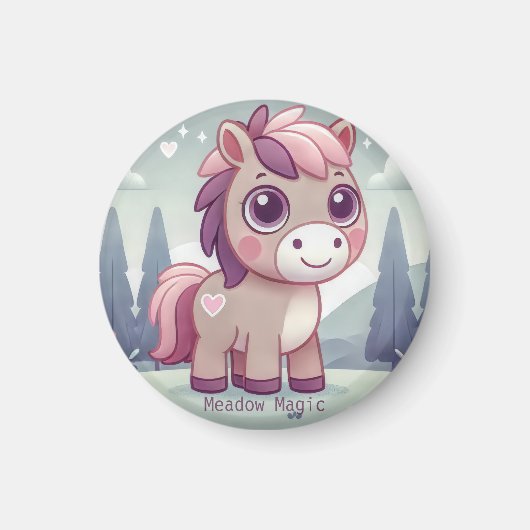 Rosa und lila Pony im Wald Magnet (Vorne)