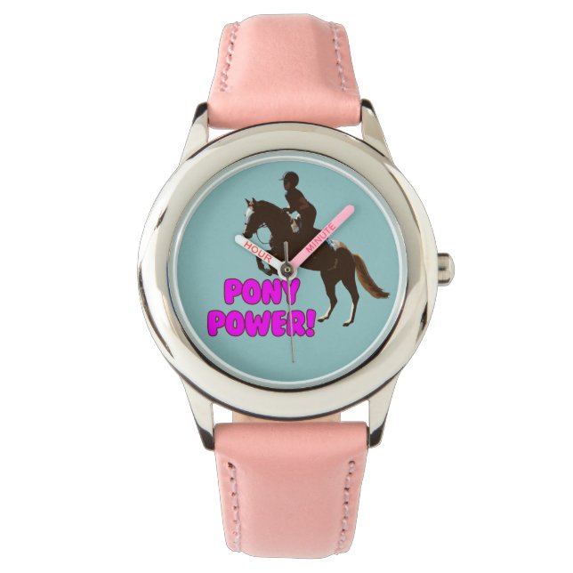 Rosa und Lila Pony Power Armbanduhr (Vorderseite)