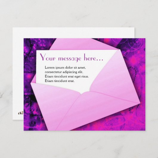 Rosa und lila Postkarte für jeden Anlass. (Vorne/Hinten)