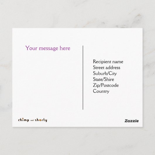 Rosa und lila Postkarte für jeden Anlass. (Rückseite)