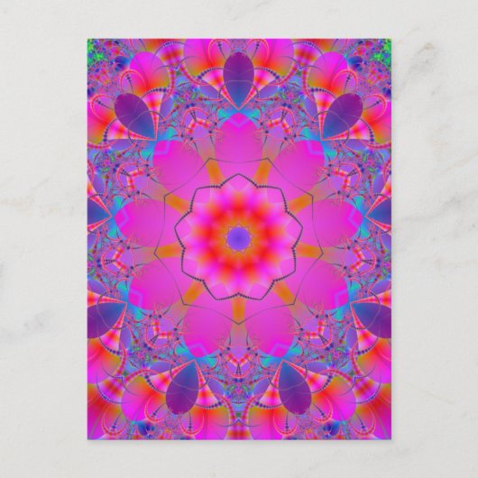 Rosa und Lila Psychedelic Mandala Postkarte (Vorderseite)