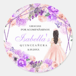 Rosa und Lila Quinceanera Runder Aufkleber