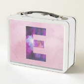 Rosa und Lila Raumgalaxie Buchstabe E Metall Brotdose (Rückseite)