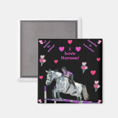 Rosa und Lila Reitpferd Magnet (Vorderseite/Rückseite)