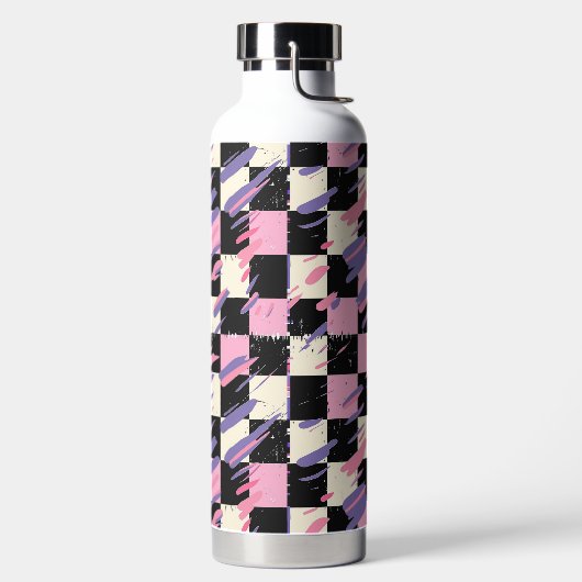 Rosa und lila retro karierte Flasche oder Tumbler (links)