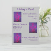 Rosa und Lila Robot Science-Party Einladung (Stehend Vorderseite)