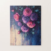 Rosa und Lila Rose auf Holz Puzzle (Vertikal)