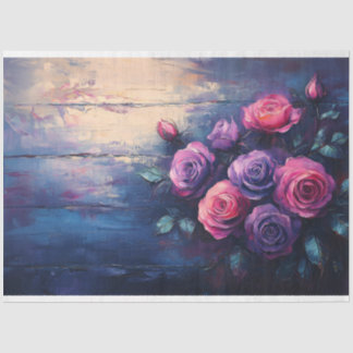 Rosa und Lila Rose auf Holzdekoupage Seidenpapier
