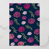 Rosa und Lila Rose Blau Hochzeit Gold Folieneinladung (Rückseite)