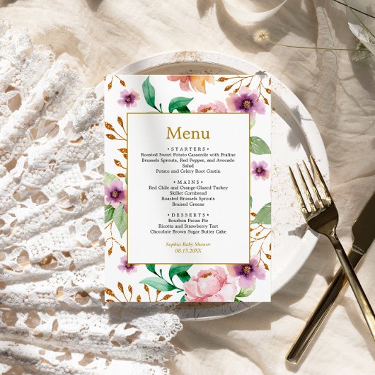 Rosa und Lila Rose Blume Kinderdusche Menü Menükarte