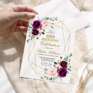 Rosa und Lila Rose Geburtstag jeden Alters Einladung