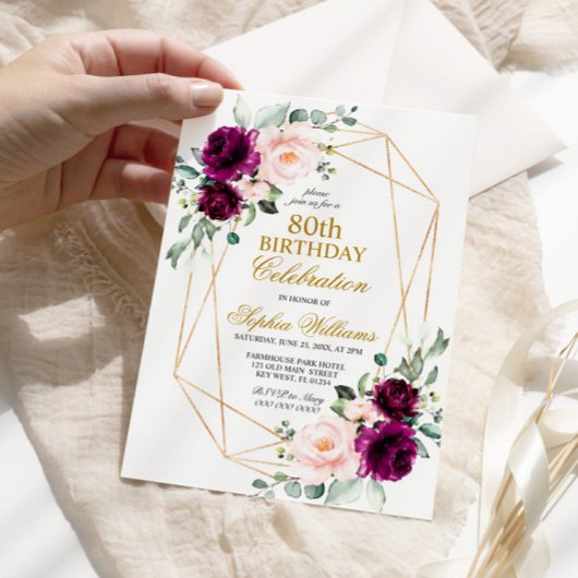 Rosa und Lila Rose Geburtstag jeden Alters Einladung