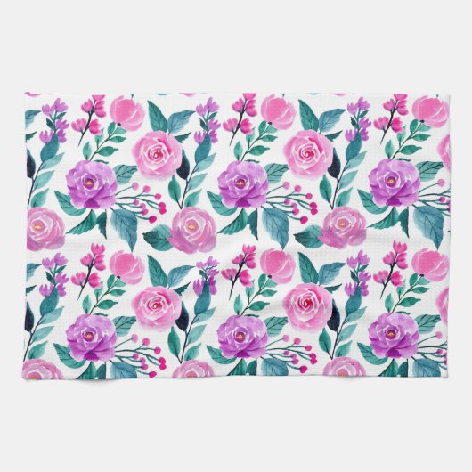 Rosa und lila Rose Geschirrtuch (Horizontal)