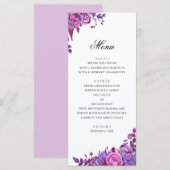 Rosa und lila Rose. Hochzeit mit Blumen Menükarte (Vorne/Hinten)