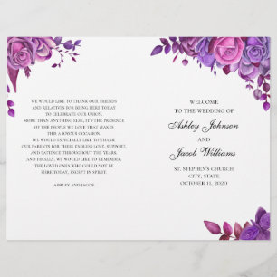 Rosa und lila Rose. Hochzeitsprogramm gefaltet