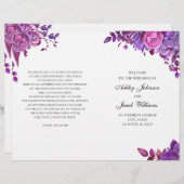 Rosa und lila Rose. Hochzeitsprogramm gefaltet (Vorne/Hinten)