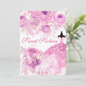 Rosa und Lila Rose Kleidung Sweet 16 Einladung (Stehend Vorderseite)