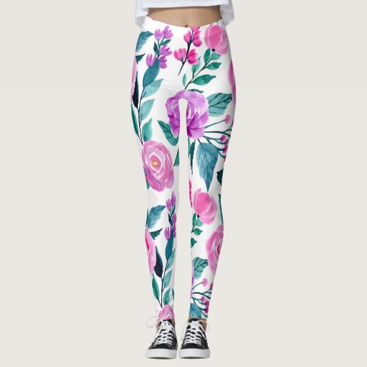 Rosa und lila Rose Leggings (Vorderseite)