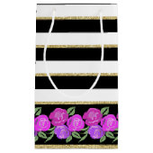 Rosa und Lila Rose, Schwarz, Weiß, Goldbeutel Kleine Geschenktüte (Vorderseite)