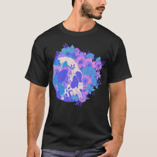 Rosa und Lila Schädel und Blume - Blumengotik T-Shirt
