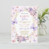 Rosa und Lila Schmetterling Quinceañera Einladung (Stehend Vorderseite)