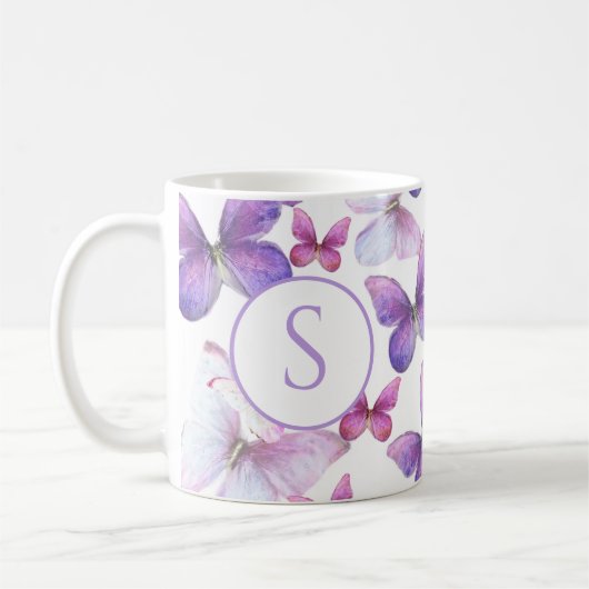 rosa und Lila Schmetterlinge Kaffeetasse (Links)