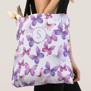 Rosa und lila Schmetterlinge mit individuellem Mon Tasche