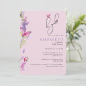 Rosa und Lila Schmetterlinge Oh Girl Baby Dusche Einladung (Stehend Vorderseite)
