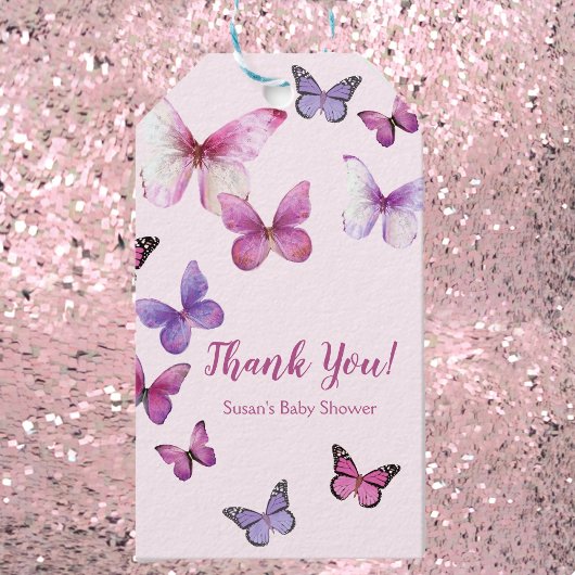 Rosa und Lila Schmetterlingsdusche Geschenkanhänger