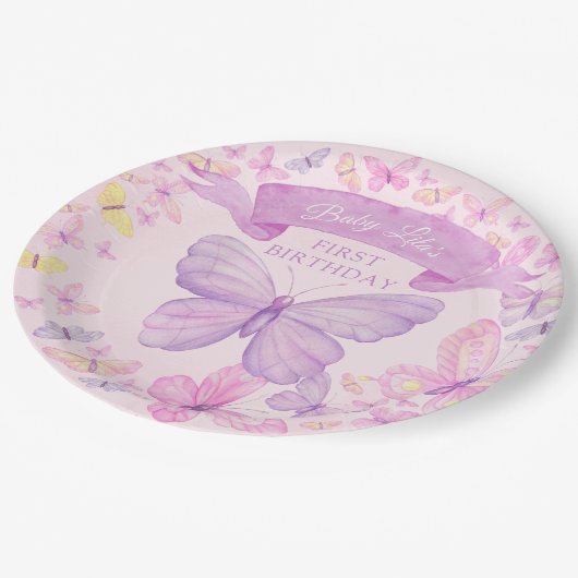 Rosa und Lila Schmetterlingsfliege - Erstgeburt Pappteller (Schrägansicht)