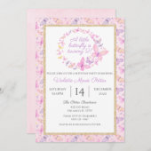 Rosa und Lila Schmetterlingsmädchen Geburtstagspar Einladung (Vorne/Hinten)