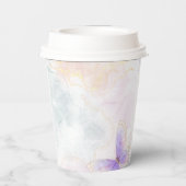Rosa und Lila Schmetterlingspapiertasse Pappbecher (Rückseite)