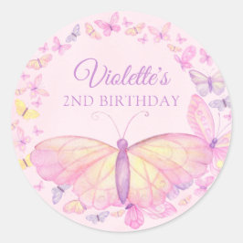 Rosa und Lila Schmetterlingsparty Runder Aufkleber