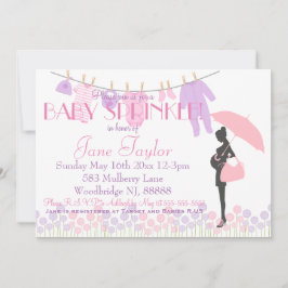 Rosa und lila Silhouette-Baby besprühen Einladung