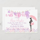 Rosa und lila Silhouette-Baby besprühen Einladung (Vorne/Hinten)