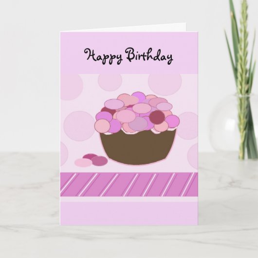 Rosa und Lila Smartie Cupcake Karte (Vorderseite)