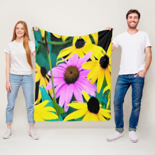 Rosa und lila Sonnenhut mit gelben Blumen Fleecedecke