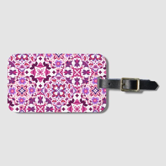 Rosa und Lila spanische Fliesen Gepäckanhänger (Vorderseite (Horizontal))