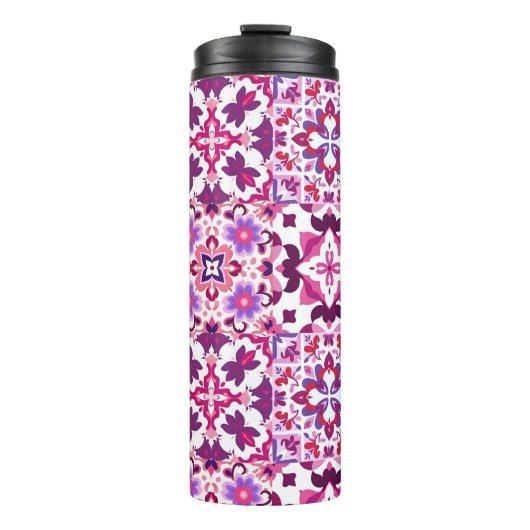 Rosa und Lila spanische Fliesen Thermosbecher (Vorderseite)