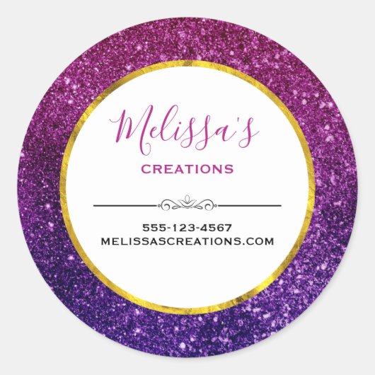 Rosa und Lila Sparkling Glitzer Edelsteine Busines Runder Aufkleber (Vorderseite)