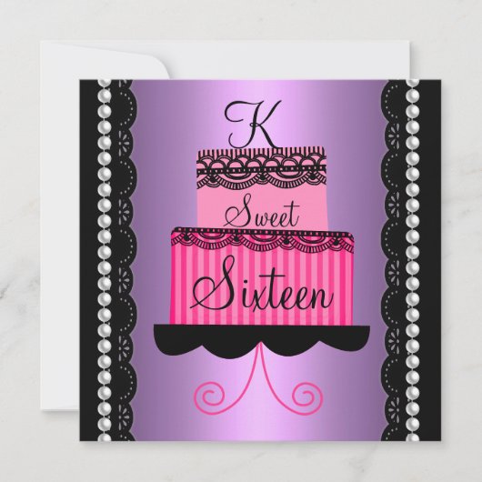 Rosa und lila Spitze-16. Geburtstag-Einladung Einladung (Vorderseite)