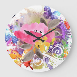 Rosa und lila Spritze Große Wanduhr